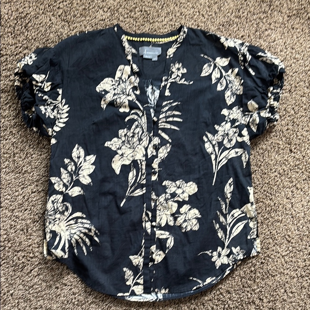 Anthropologie Floral Black and Cream Top
